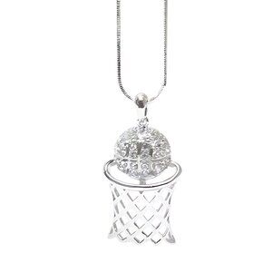 NEW Rhodium Plated Silver Basketball Theme Pendant Necklace with CZ Rhinestones
